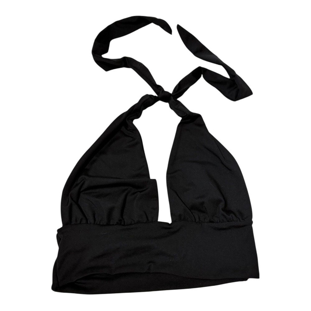 Effordram Halter Top Women S Black Deep V Neck Gathered Crop Top Sleeveless Tie